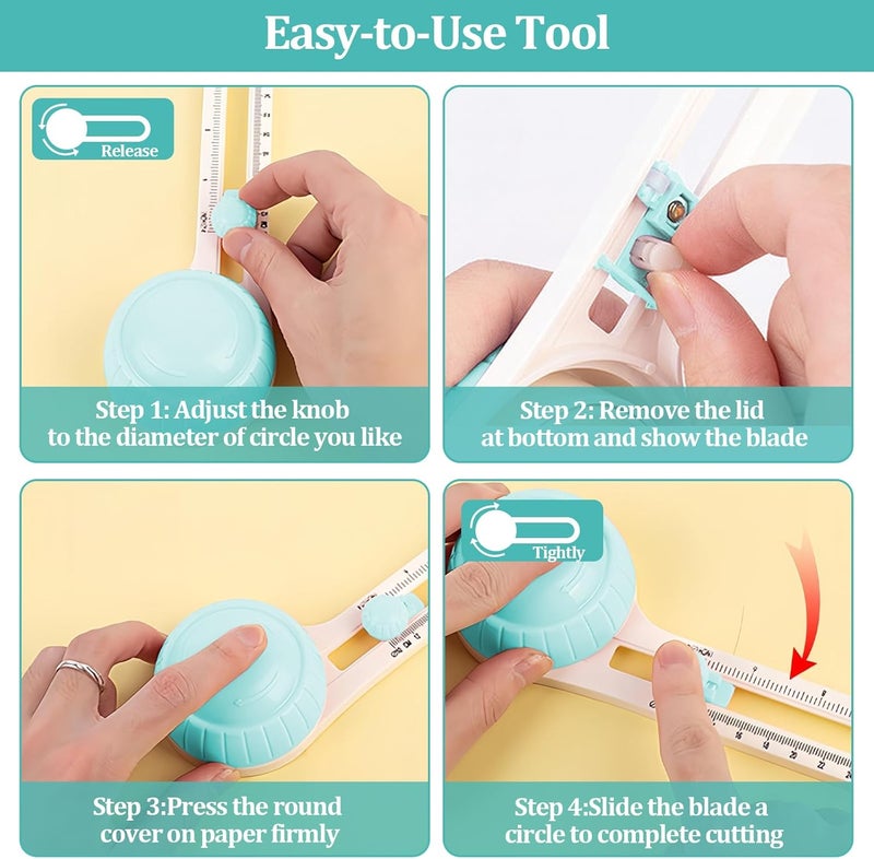 lyforx Circle Paper Cutters，Adjustable Rotary Circle Cutter，Circular Cardboard Circle Cutter with 3 Replaceable Blades, Trimmer Scrapbooking Tools，DIY Craft Cutting Tools Green - Image 4